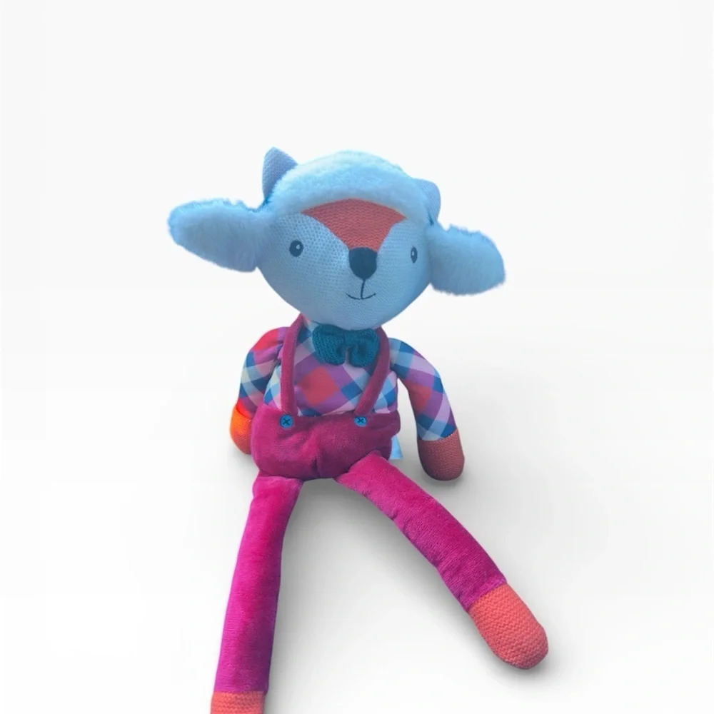 Spark imagine Adorable Plush Fox with preppy suspenders & plaid top & bow tie